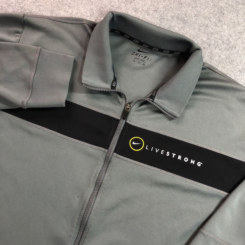 Nike Mens Livestrong Dri-Fit Track Jacket XXL Gray Full Zip Mesh Panels